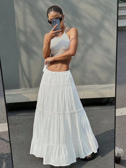 Falda plisada blanca informal de moda para mujer