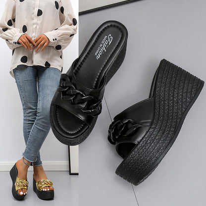 Chaussons compensés décontractés à bout rond et talons hauts pour femmes