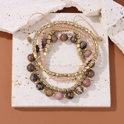 Conjunto de pulseras de cuentas doradas con piedra de pino estilo bohemio para mujer