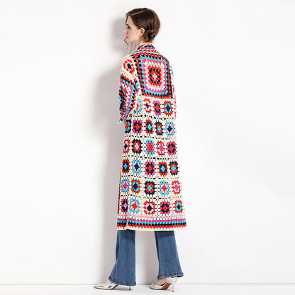 Manteau à manches longues en jacquard style bohème pour femme
