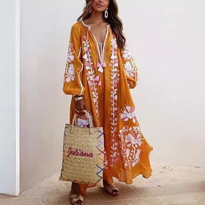 Bohemian Women Casual Vintage Loose Long Sleeve Dress