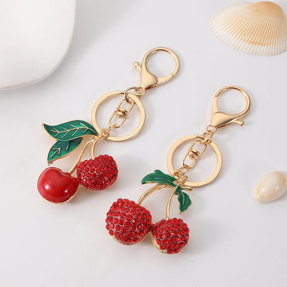 Creative Personality Rhinestone Cherry Key Chain