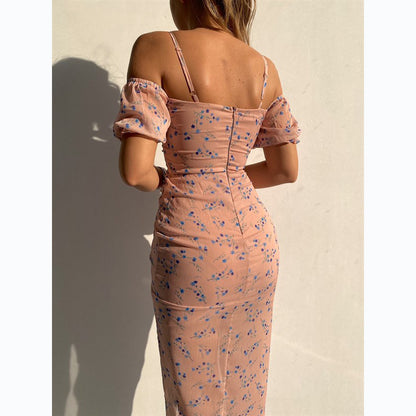 Women‚Äôs Floral Off-Shoulder Irregular Sling Dress with Side Slit