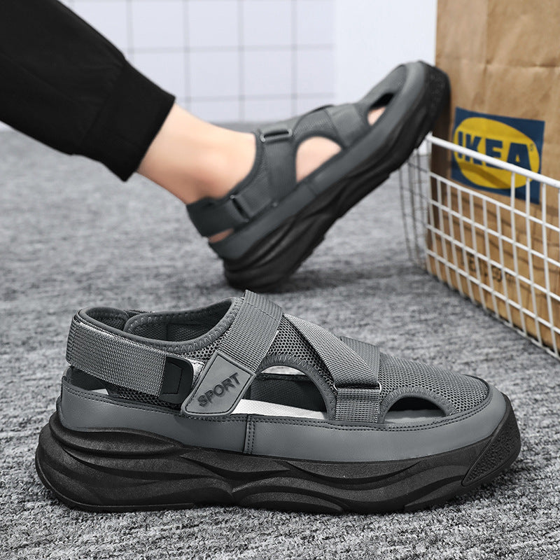 Sandales plates Velcro pour hommes, chaussures de plage décontractées, semelle en caoutchouc synthétique