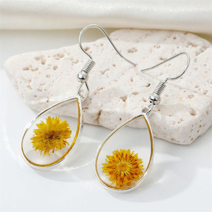 Women Bohemian Transparent Resin Eternal Flower Earrings