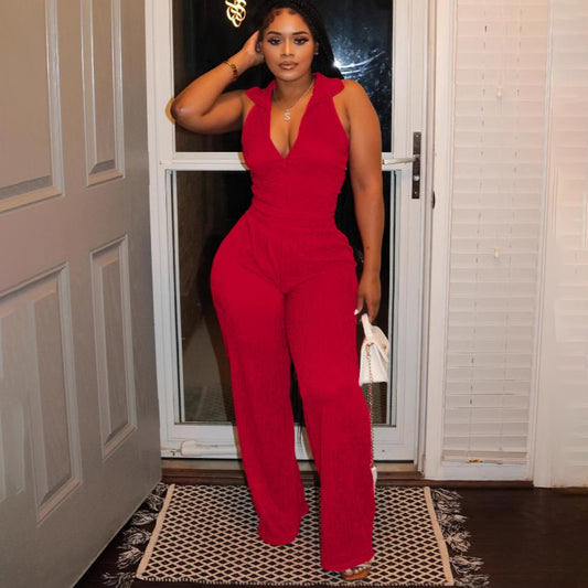 Women Fashion Casual Solid Color Sleeveless Top and Pants Set