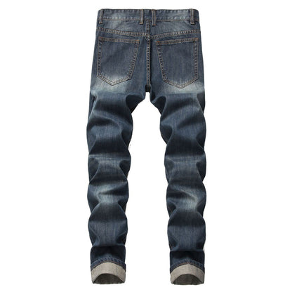 Men Casual Ripped Cotton Straight Slim-Fit Jeans