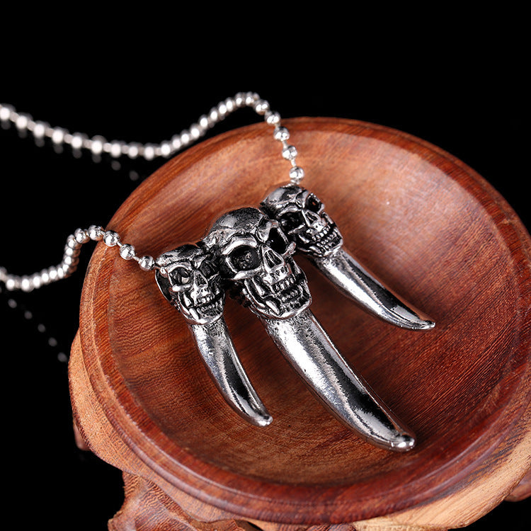 Collar unisex con colgante de diente de lobo y calavera punk para Halloween