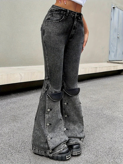 Street Women Fashion Detachable Snapped Jeans