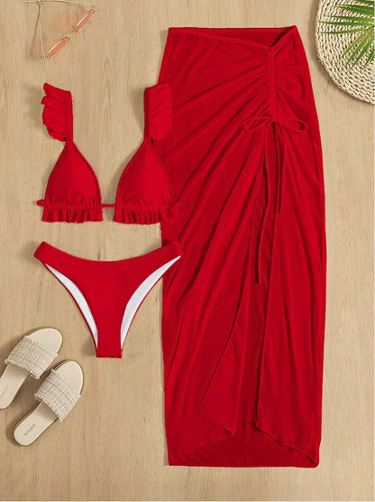 Conjunto de traje de baño sexy de color sólido con cordones para mujer