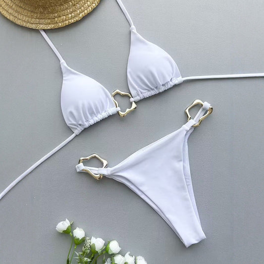 Women Fashion Sexy Solid Color Halter-Neck Bikini