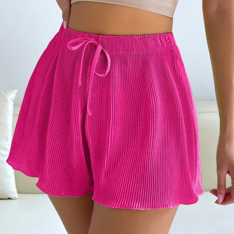 Women Casual Loose Drawstring Pleated Shorts