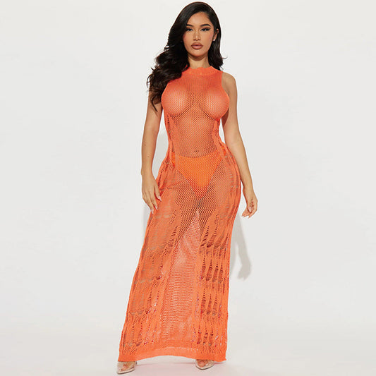 Vestido de punto sin mangas de color liso sexy a la moda para mujer