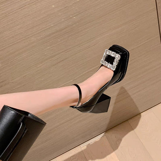 Zapatos Mary Jane informales de talla grande con diamantes de imitación para mujer