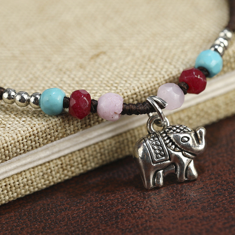 Bohemian Elephant Pendant Hand Woven Bracelet