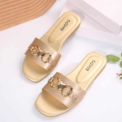 Women Fashion Casual Solid Color Metal Decor Flats