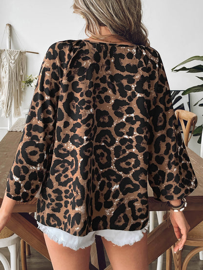 Women Fashion Leopard Shirt Polyester Pullover