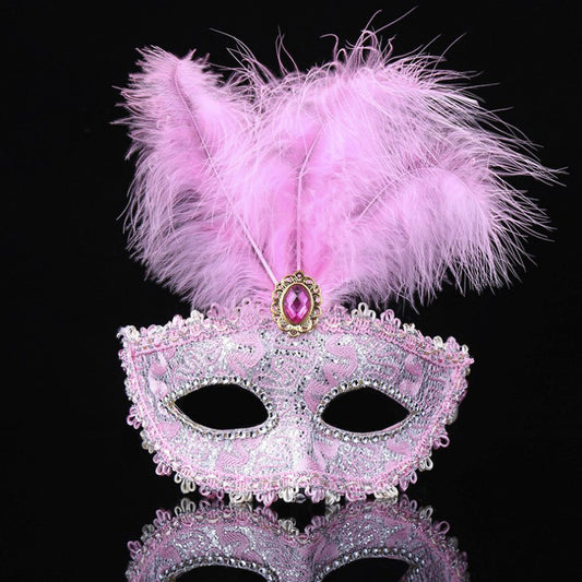 Máscara de plumas y gemas de colores sólidos para Halloween, a la moda para mujer