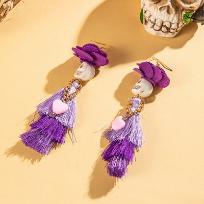 Pendientes de cuentas con borlas y calaveras divertidas de Halloween