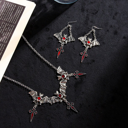Conjunto de joyas de cruz de murciélago gótica oscura para mujer de Halloween