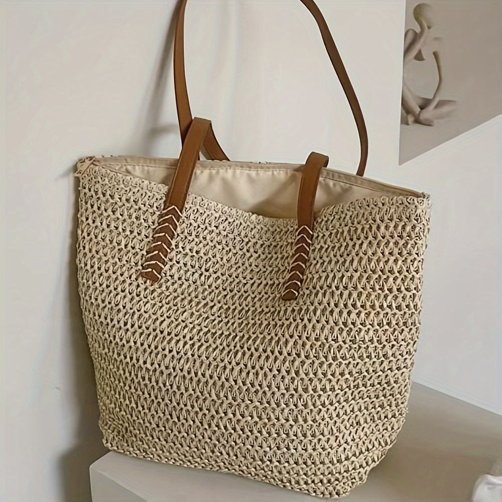 Women Casual Large Capacity Straw Woven Tote Bag