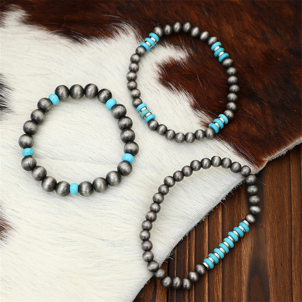 Conjunto de 3 pulseras de cuentas turquesas bohemias