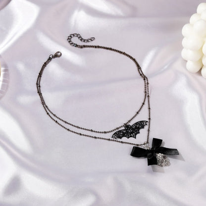 Collar retro de Halloween con lazo y calavera de murciélago para mujer