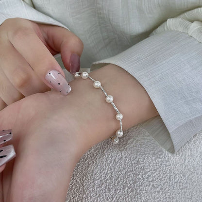 Simple Imitation Pearl S925 Sterling Silver Bracelet