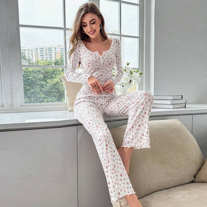 Women Fashion Casual Floral Printed Pajamas Set
