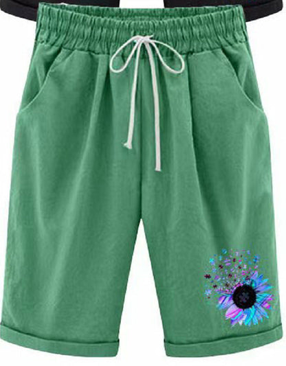 Pantalones cortos casuales de cintura alta con estampado de color sólido para mujer