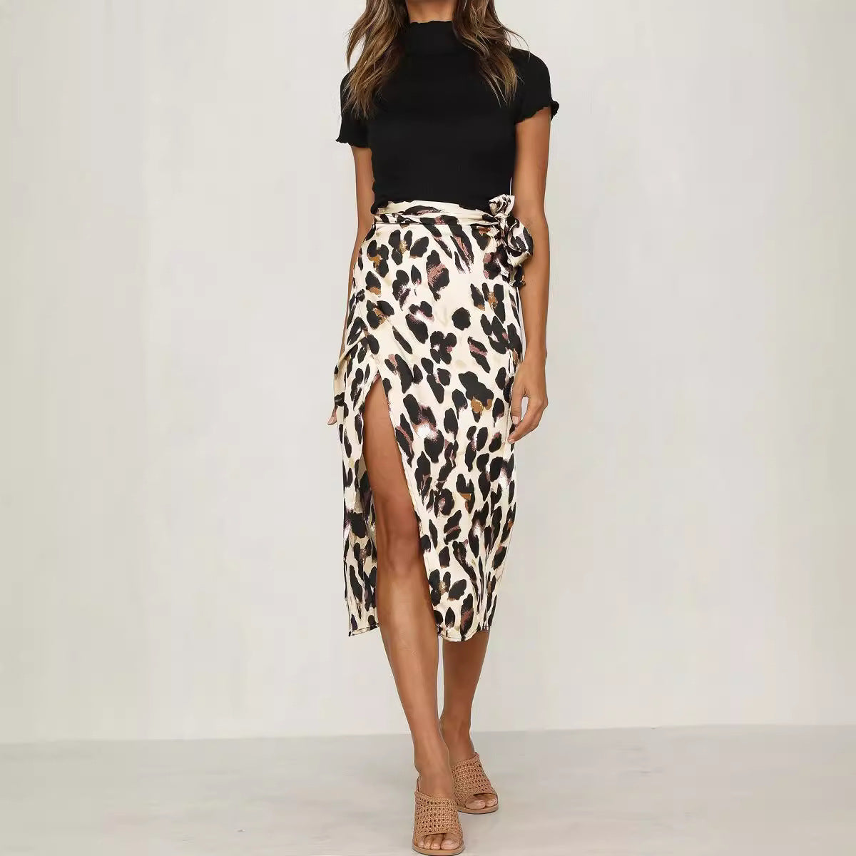 Falda midi elegante con estampado de leopardo para mujer