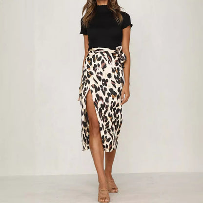 Falda midi elegante con estampado de leopardo para mujer