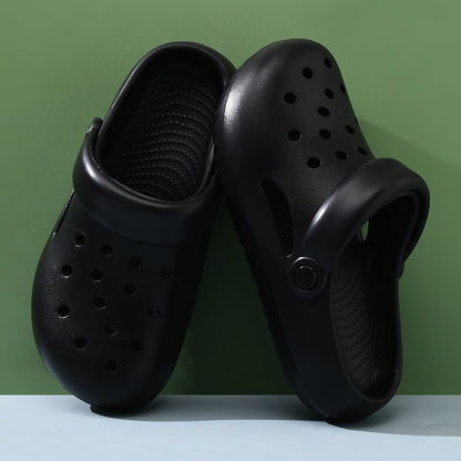 Zapatillas de suela gruesa con agujeros para mujer, informales, de color liso, a la moda