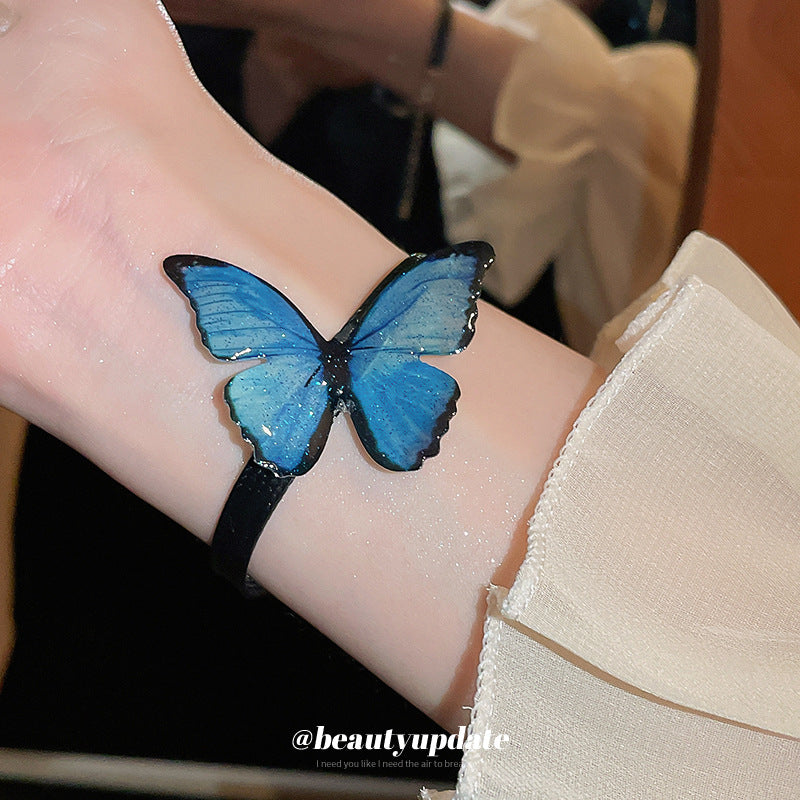Conjunto de joyas de mariposa azul degradado estilo princesa con cadena de clavícula de aleación