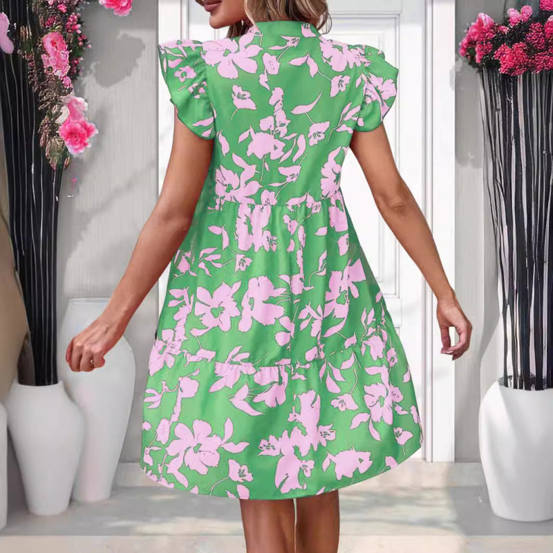 Vestido informal con volantes y flores para mujer, estilo bohemio, para vacaciones de verano
