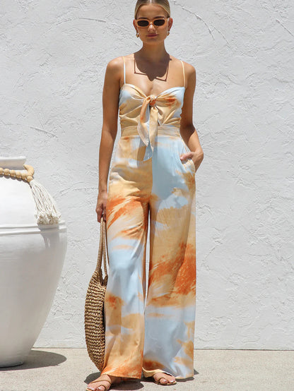 Women Fashion Summer Tie-Dye Printed Jumpsuit