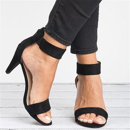 Zapatos de tacón alto con punta abierta de color liso a la moda para mujer
