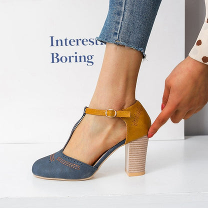 Zapatos de tacón alto con punta redonda y diseño de bloques de color de ante para mujer