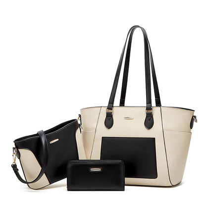 Ensemble de trois sacs à main tendance de grande capacité avec coutures contrastées