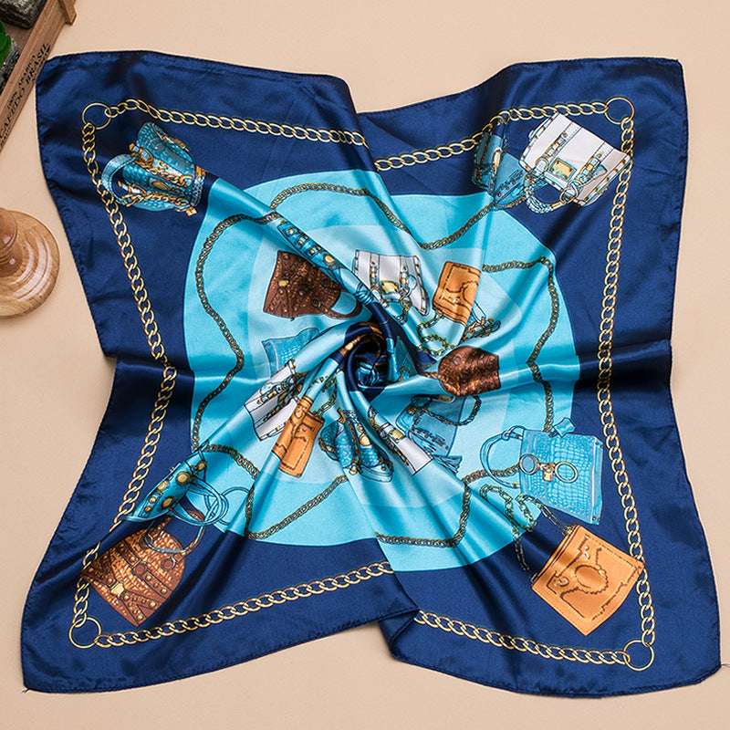 Bufanda de satén cuadrada grande estampada a la moda para mujer con hermoso patrón floral