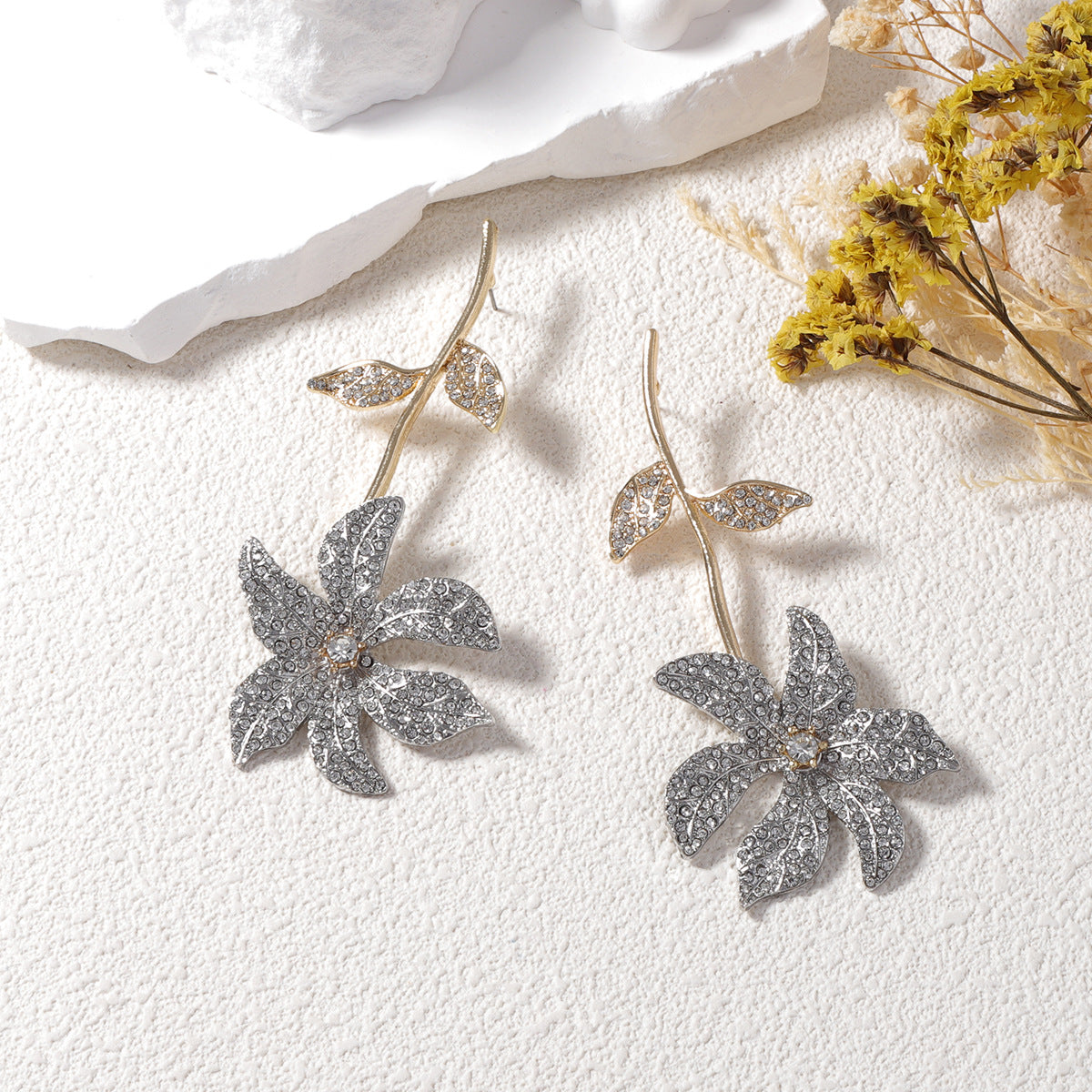 Creative Floral Alloy Zircon Earrings for Women