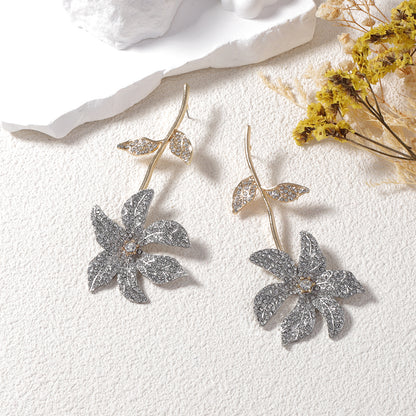 Creative Floral Alloy Zircon Earrings for Women