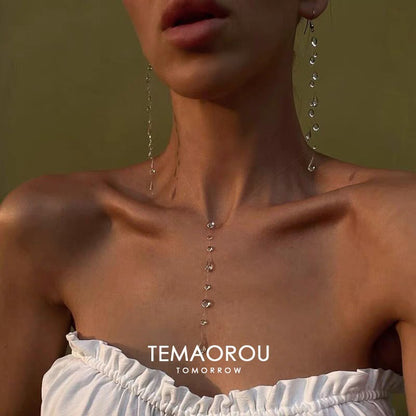 Simple Waterdrop Transparent Beads Tassel Necklace