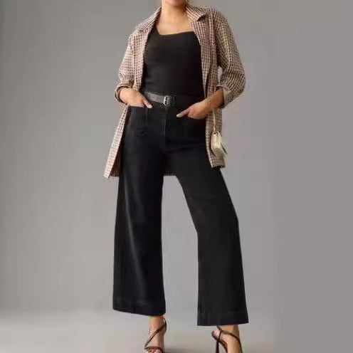 Women Fashion Casual High-Waist Wide Leg Jeans