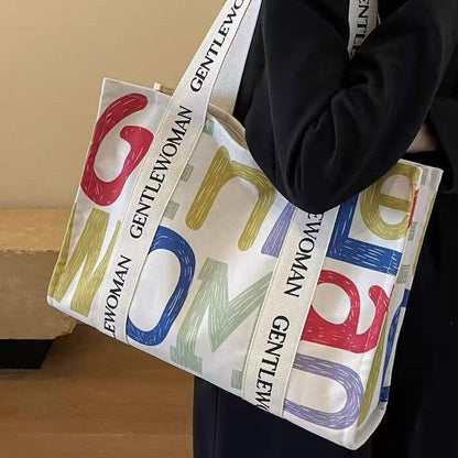 Bolso de mano informal de lona con estampado de letras para mujer