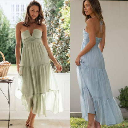 Vacation Women Casual Tiny Flower Print Maxi Dress