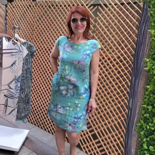 Women Casual Floral Printed Round Neck Short Sleeve Dress