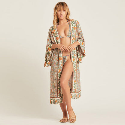 Cardigan imprimé floral pour femme, mode vacances plage