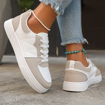 Zapatillas informales transpirables con contraste para mujer - Zapatos de punta plana