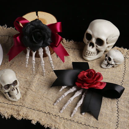 Halloween Skeleton Hand Hairpin with Roses